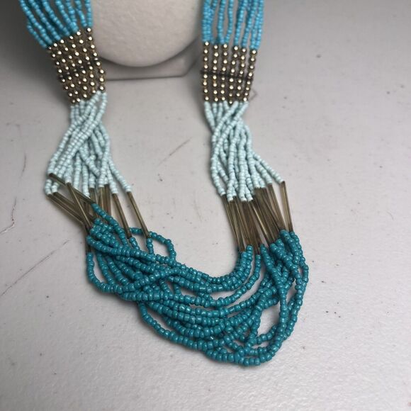 Vintage Beaded Statement Necklace 33" Turquoise Southwest 12 Strand Seed Beads - Picture 9 of 12